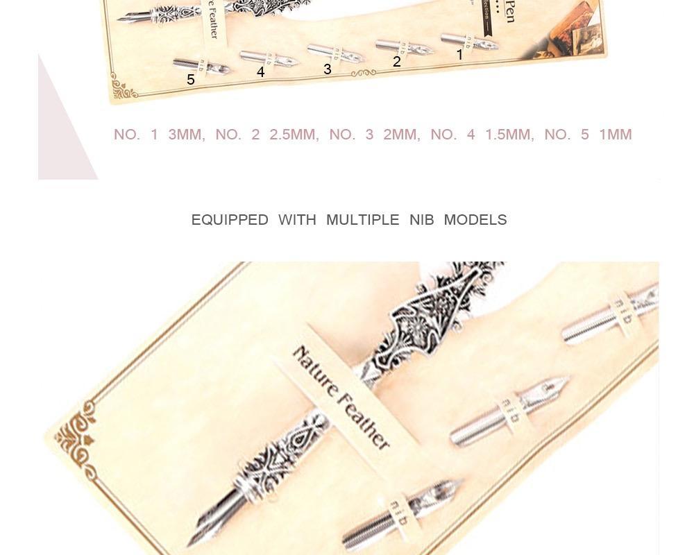 Metallic Silver Turkey Retro Feather Calligraphy Dip Quill Pen