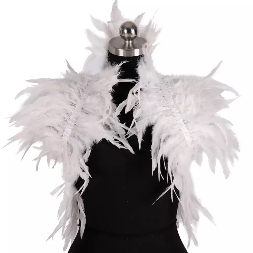 Victorian Cosplay Goth Feather Body Harness - White (Style 2)