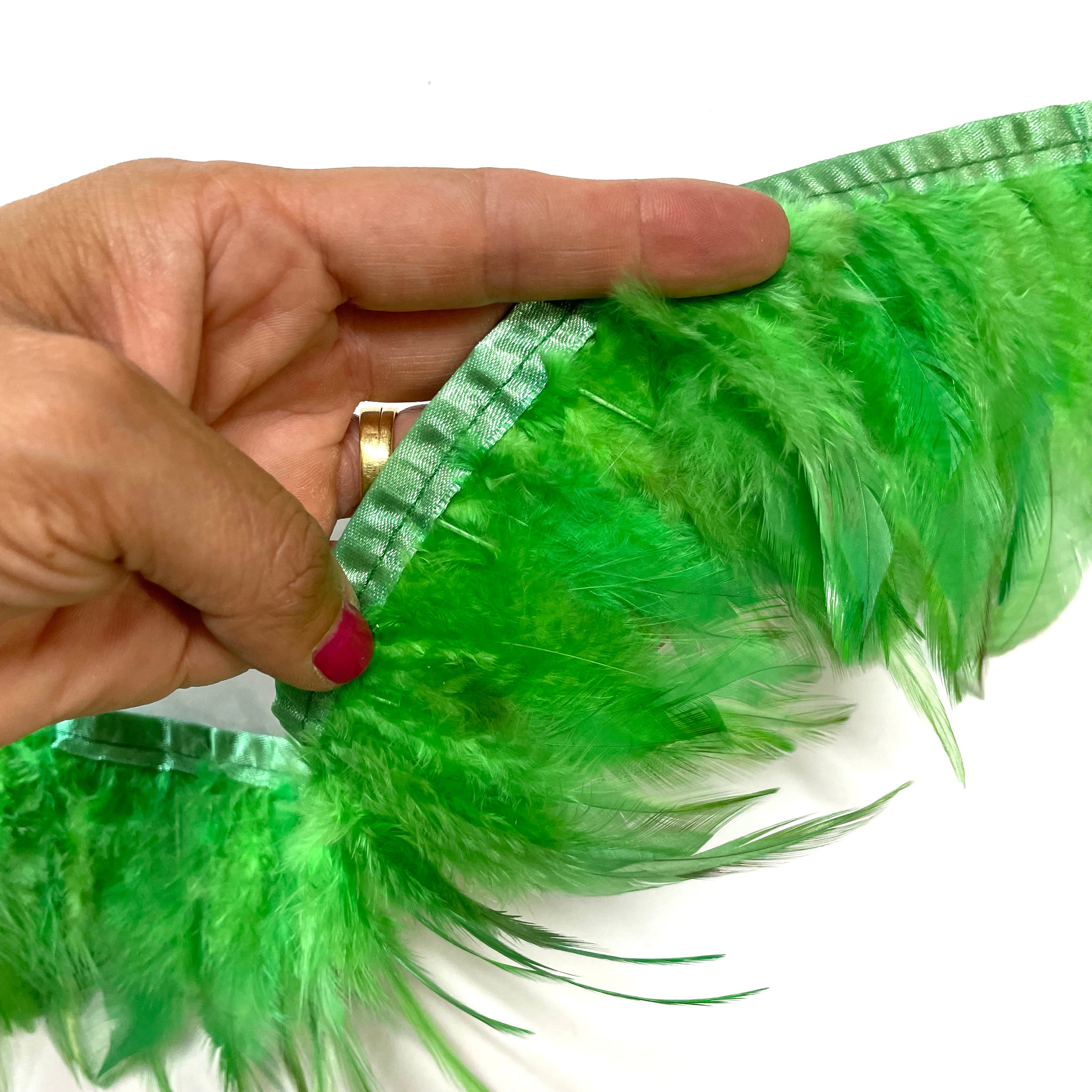 Hackle Saddle Rooster Feather RIBBON Strung per metre - Green