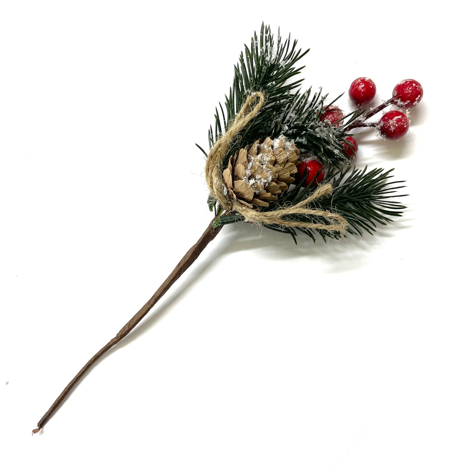 Festive Christmas Snow Forest Pine Cone & Holly Pick - Red Berry