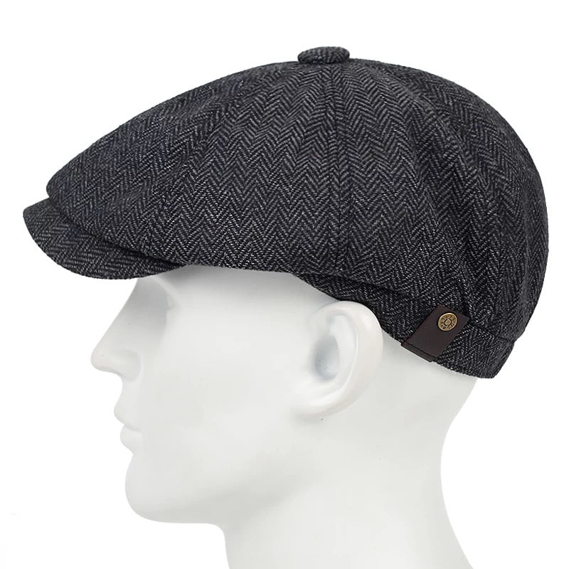 Great Gatsby 1920's Flapper Newsboy Men's Herringbone Flat Hat Cap - Dark Grey