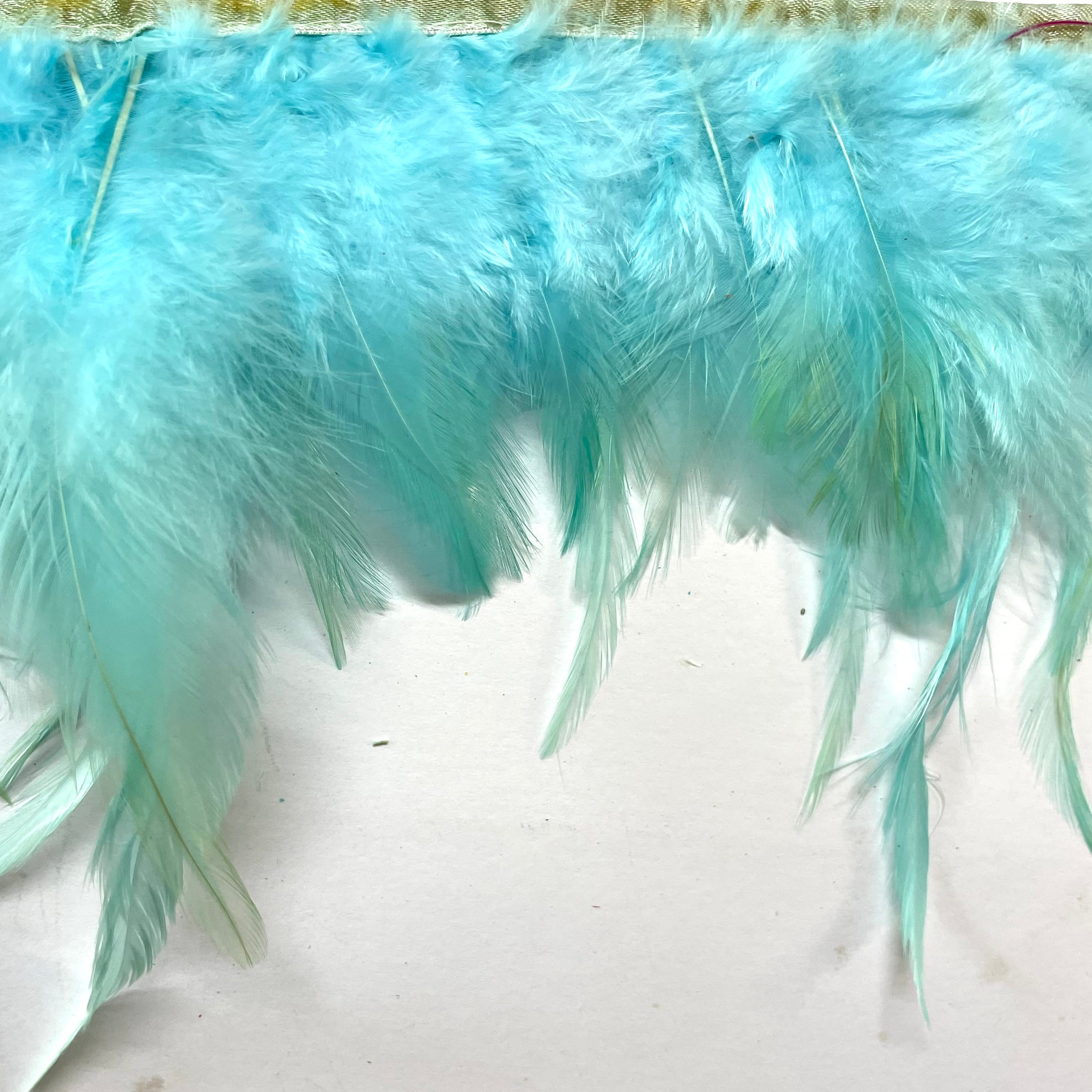 Hackle Saddle Rooster Feather RIBBON Strung per metre - Ice Blue
