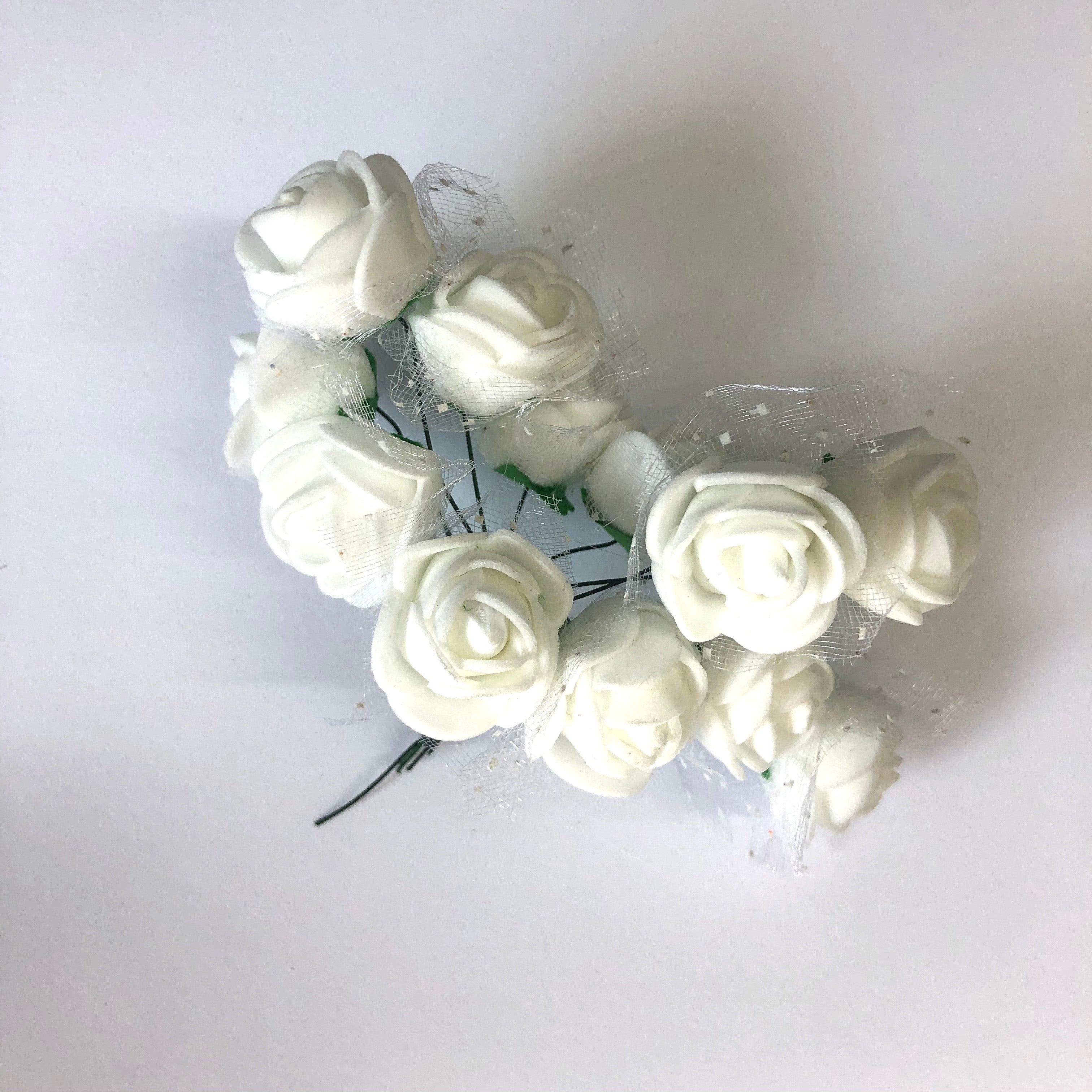 Artificial Foam & Tulle Flower Pick Style 3 - White