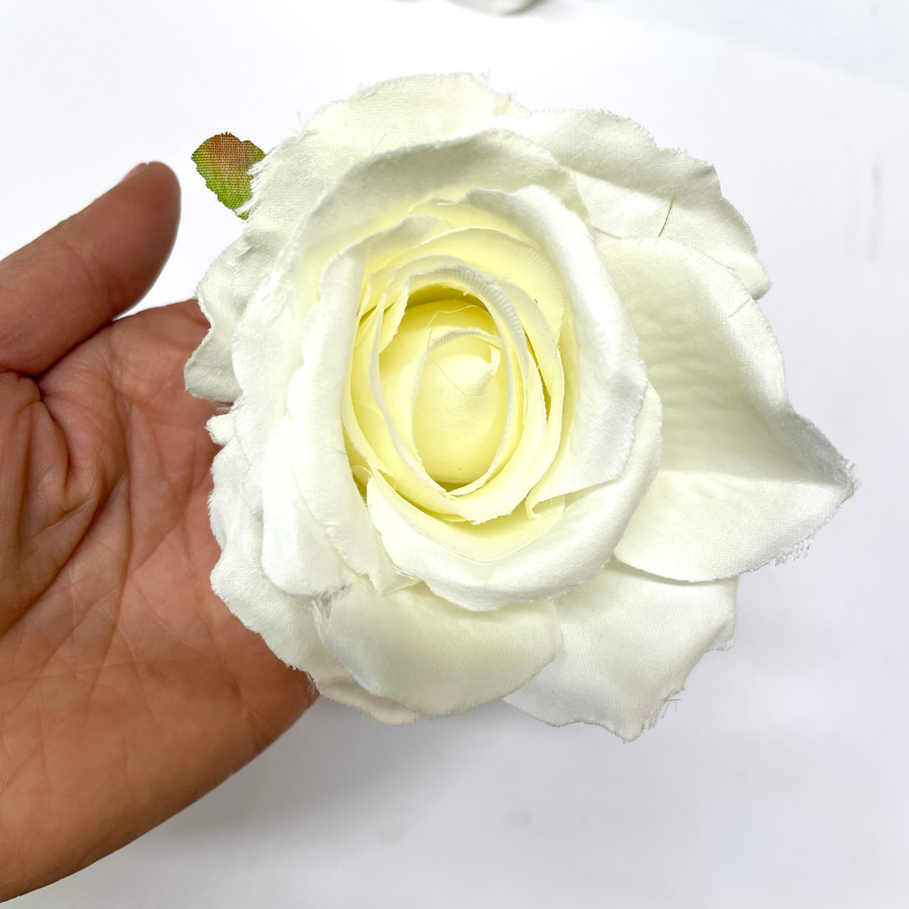 Artificial Silk Flower Head - White Rose Style 100 - 1pc