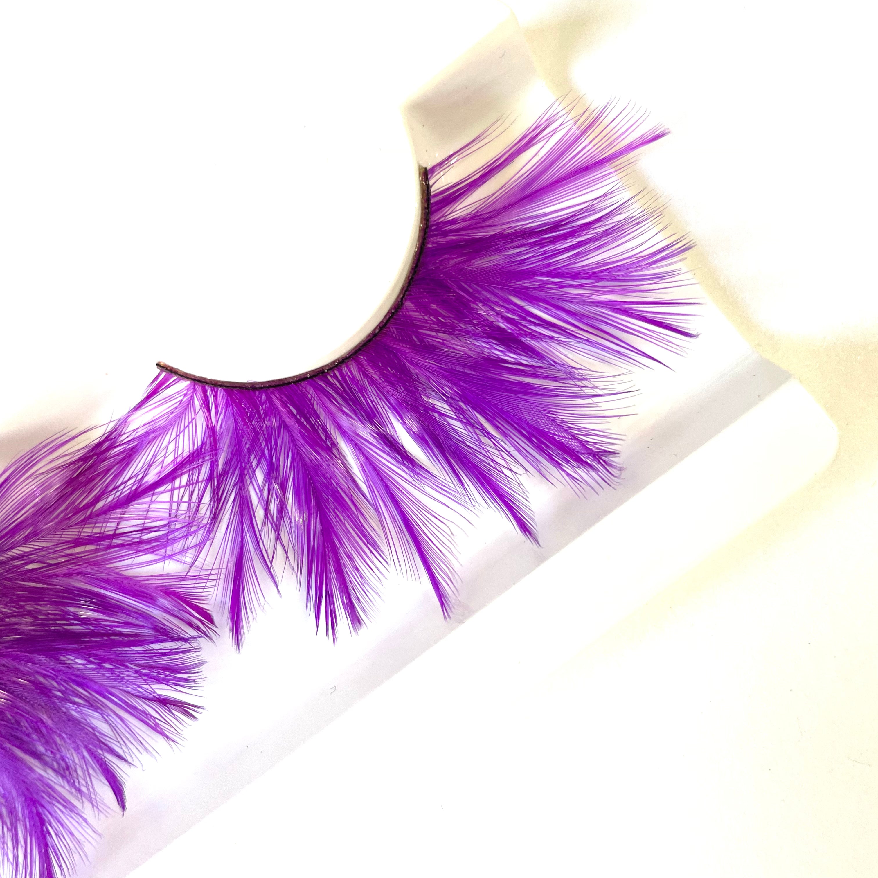 Vibrant Long Feather Eyelashes - Purple