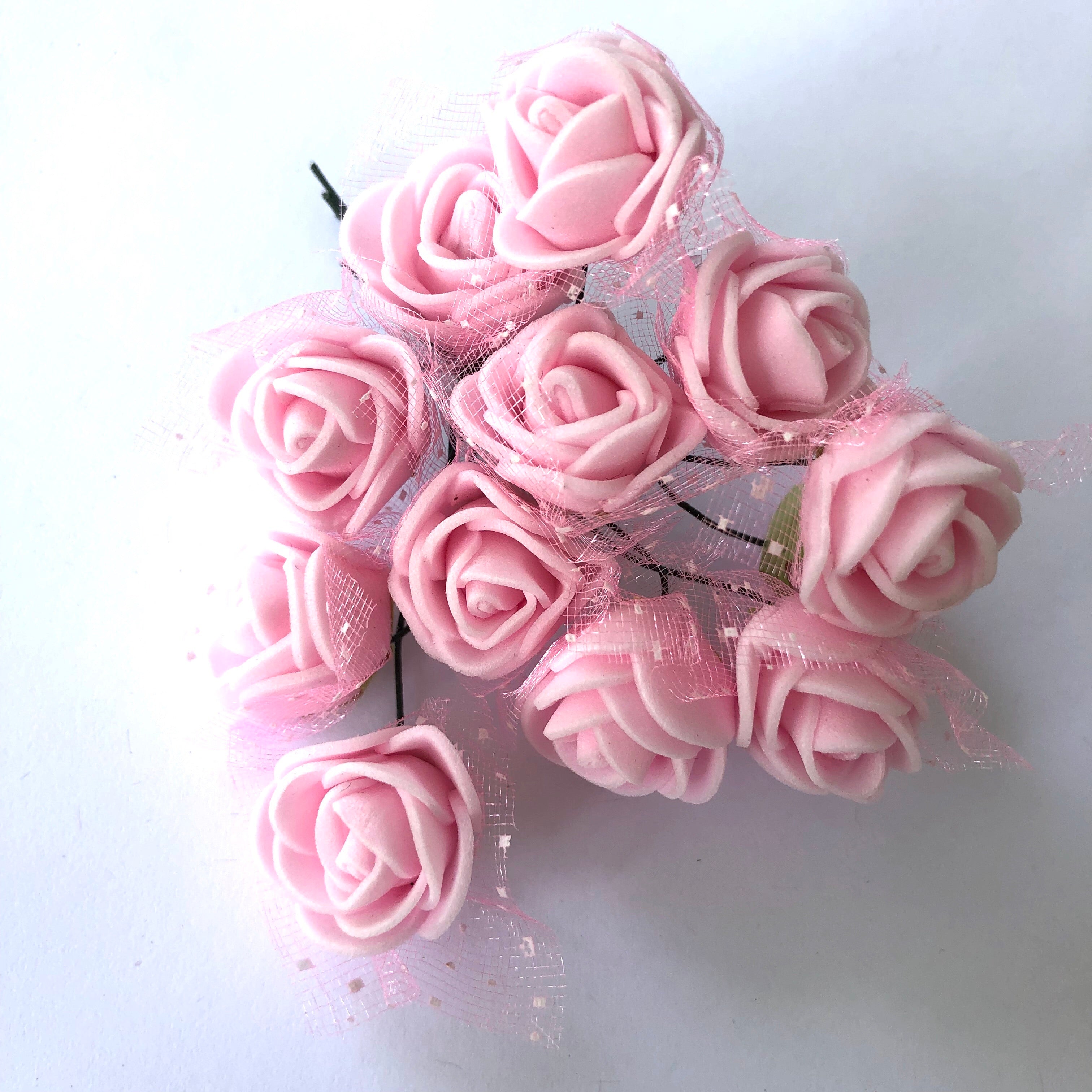 Artificial Foam & Tulle Flower Pick Style 3 - Pink