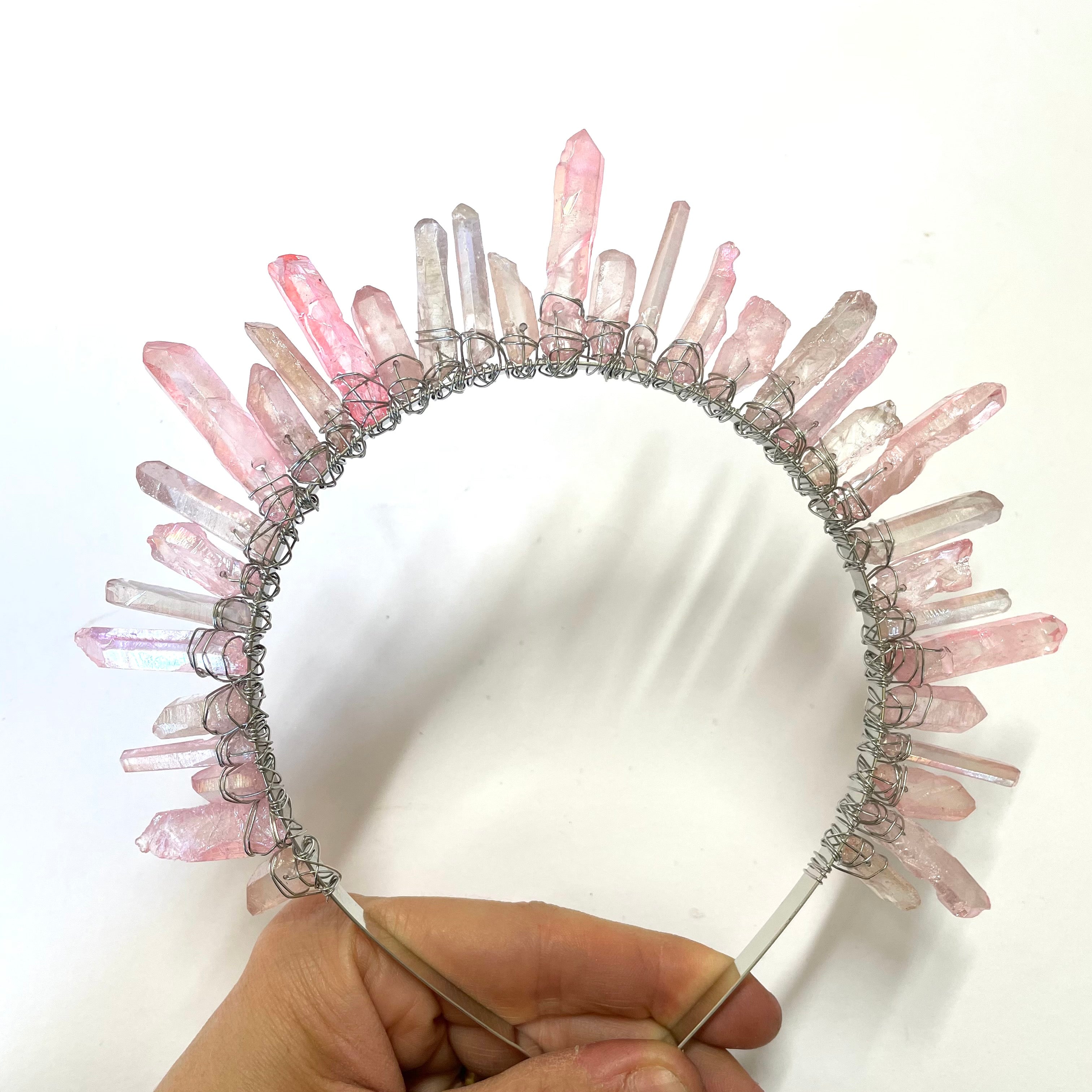 Luxury Crystal Quartz Tiara Bridal Racewear Crown Headdress Headband (Style 1) - Pink Quartz