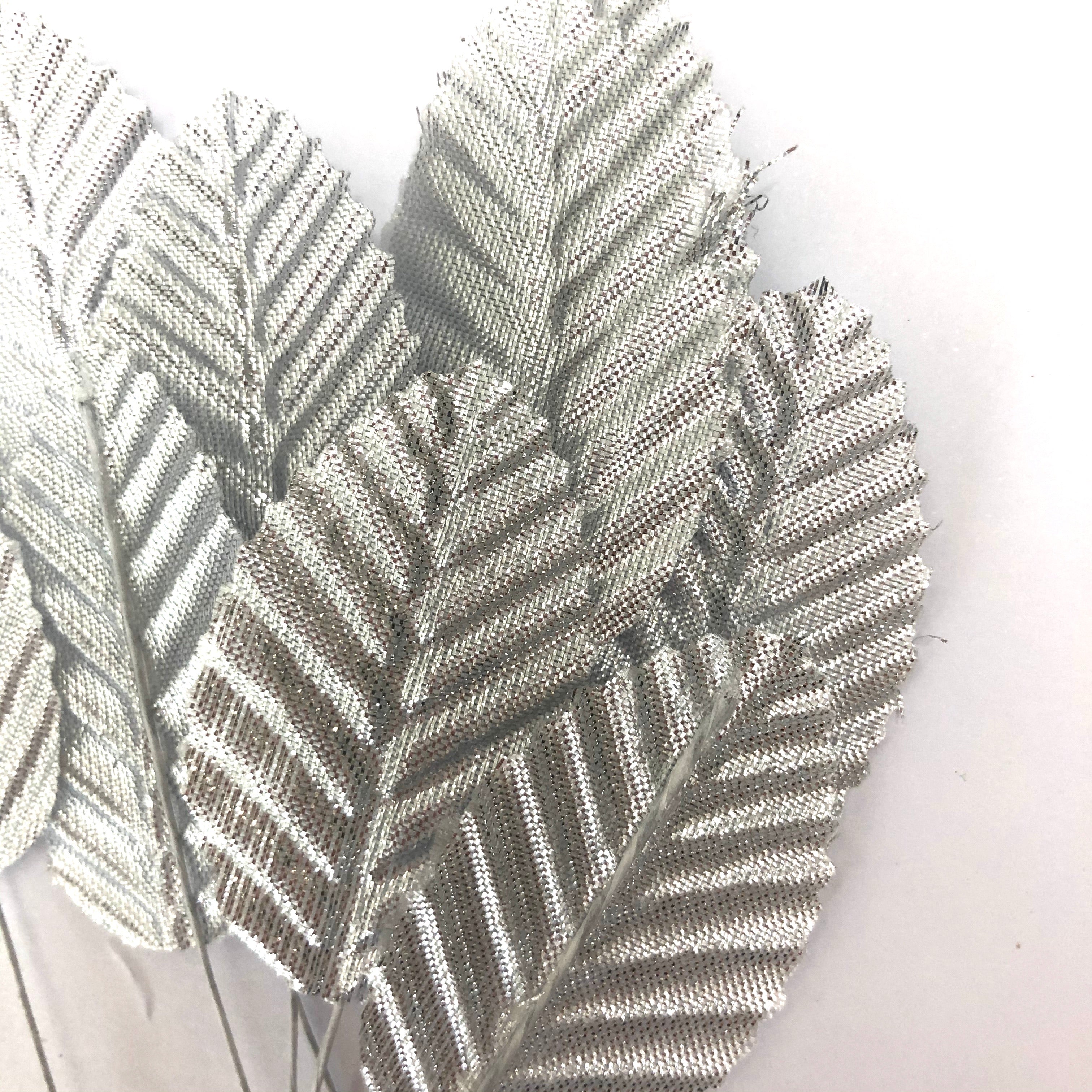 Artificial Satin Wired Leaves - Metallic Silver