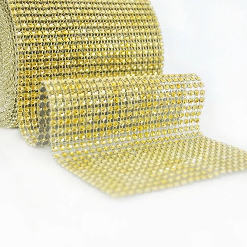 Bling Diamond Rhinestone Plastic Mesh 24 Row 1mtr - Gold