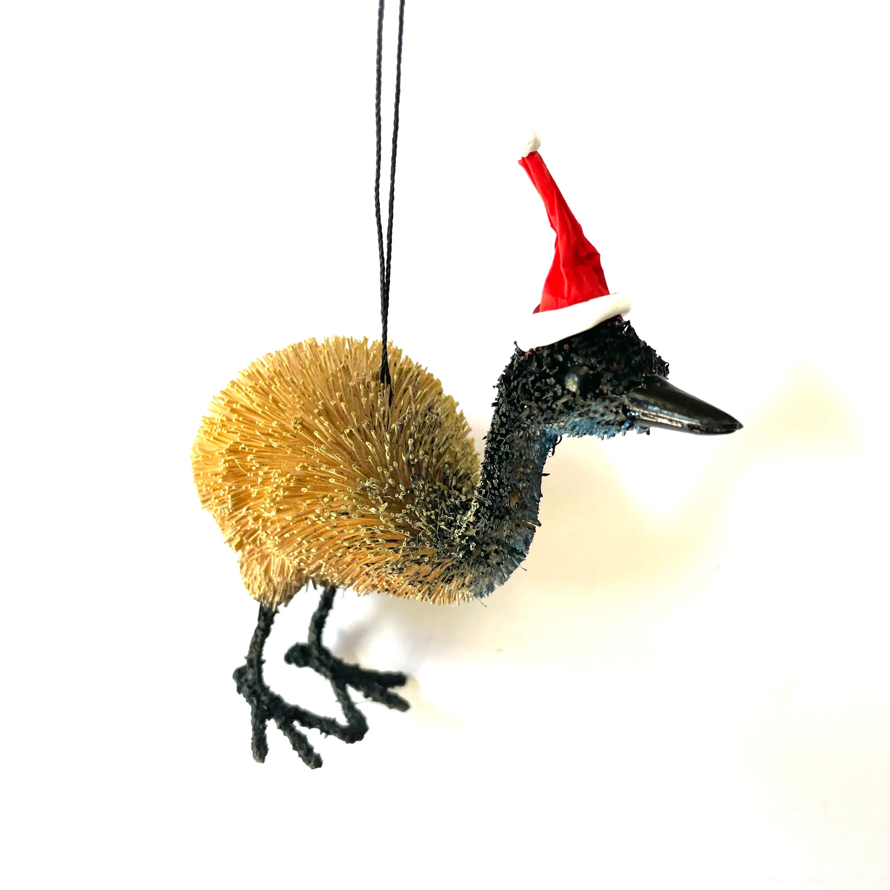 Christmas Tree Ornament Decoration Australian Native - Emu with Santa Hat
