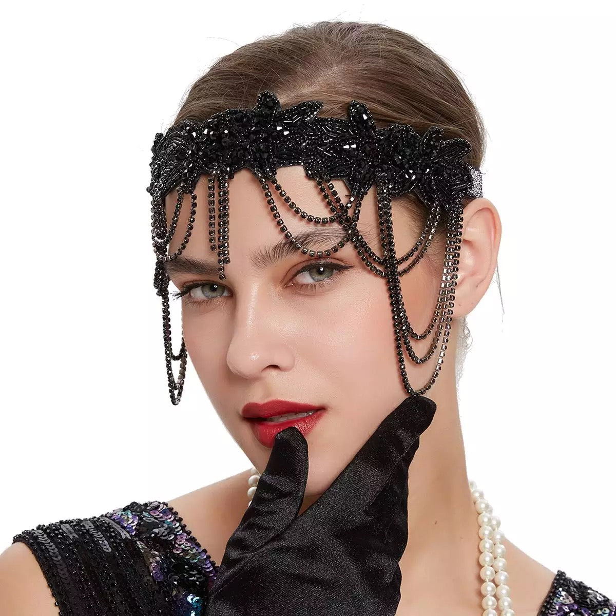 Great Gatsby 1920's Flapper Feather Headdress Fancy Dress - Black (Style 27)