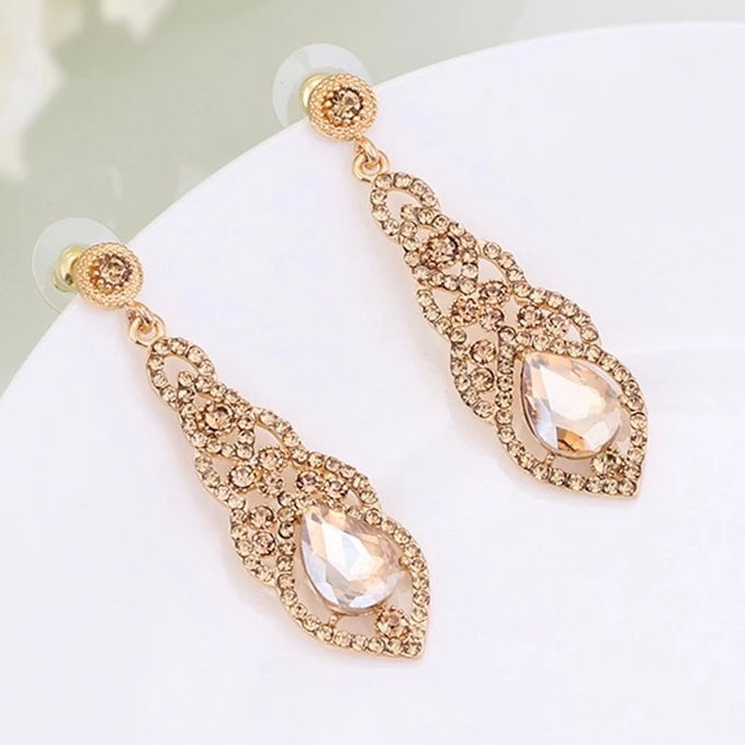 Great Gatsby 1920's Crystal Rhinestone Drop Earrings - Champagne (Style 3)