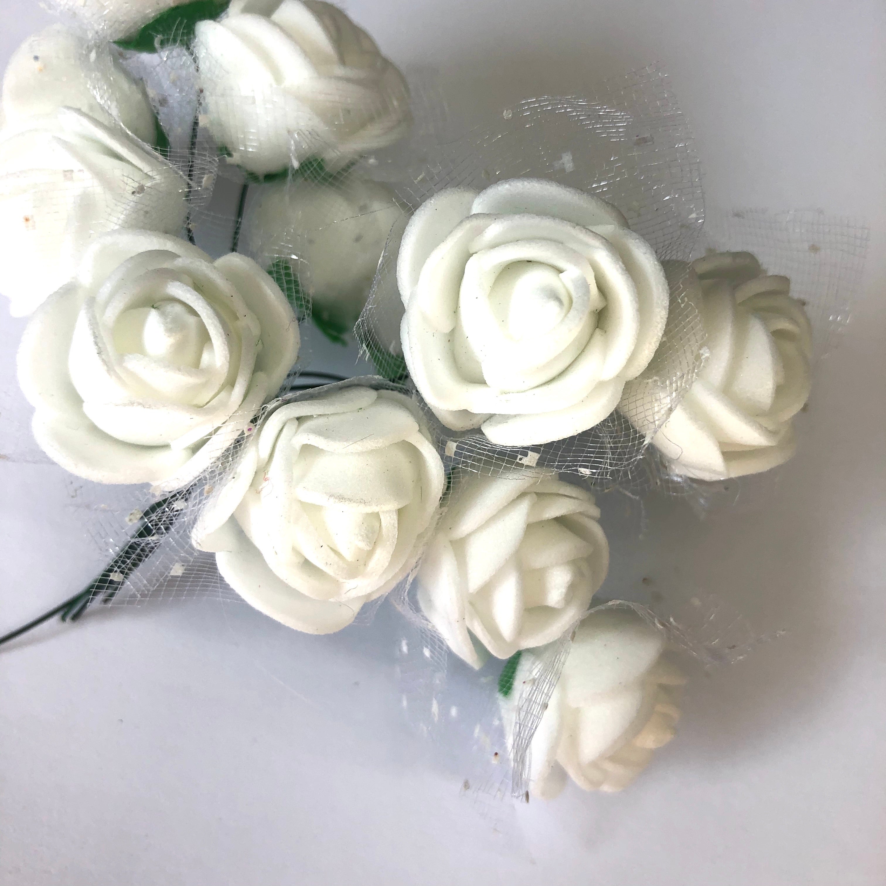 Artificial Foam & Tulle Flower Pick Style 3 - White