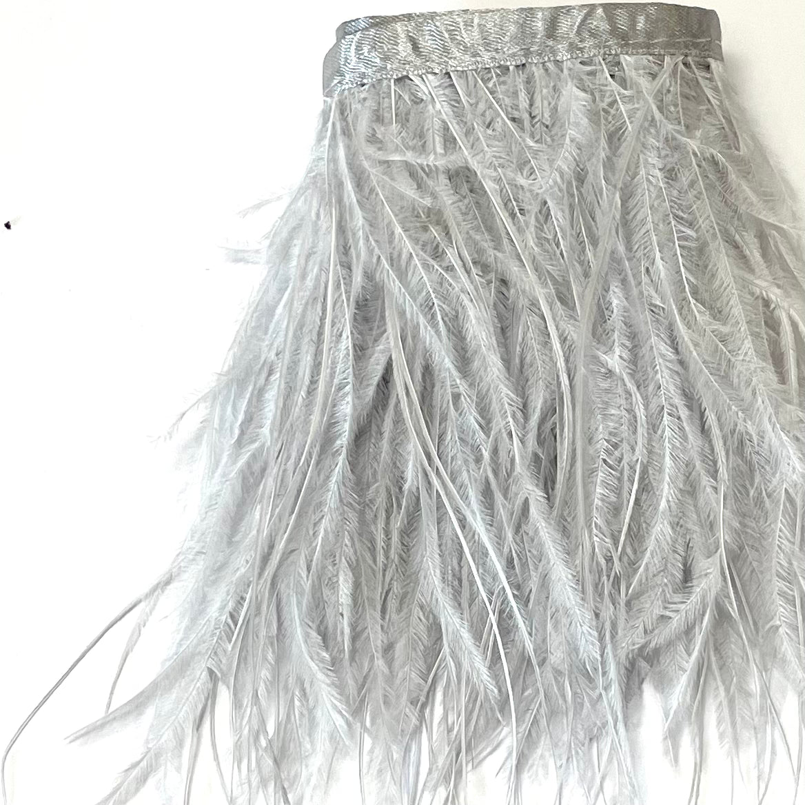 Ostrich Feathers Strung per metre - Silver Grey