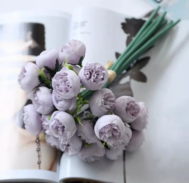 Artificial Silk Tea Rose Flower Bouquet - Lilac
