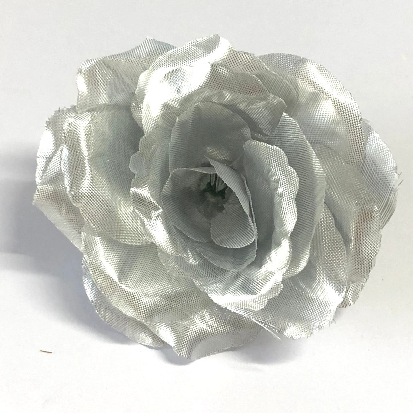 Artificial Silk Flower Head - Silver Metallic Rose Style 95 - 1pc