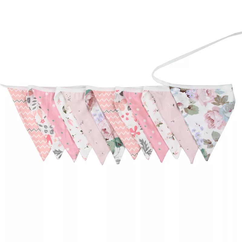 Wedding Tea Party Girly Vintage Rustic Cotton Bunting Garland - Floral Flowers