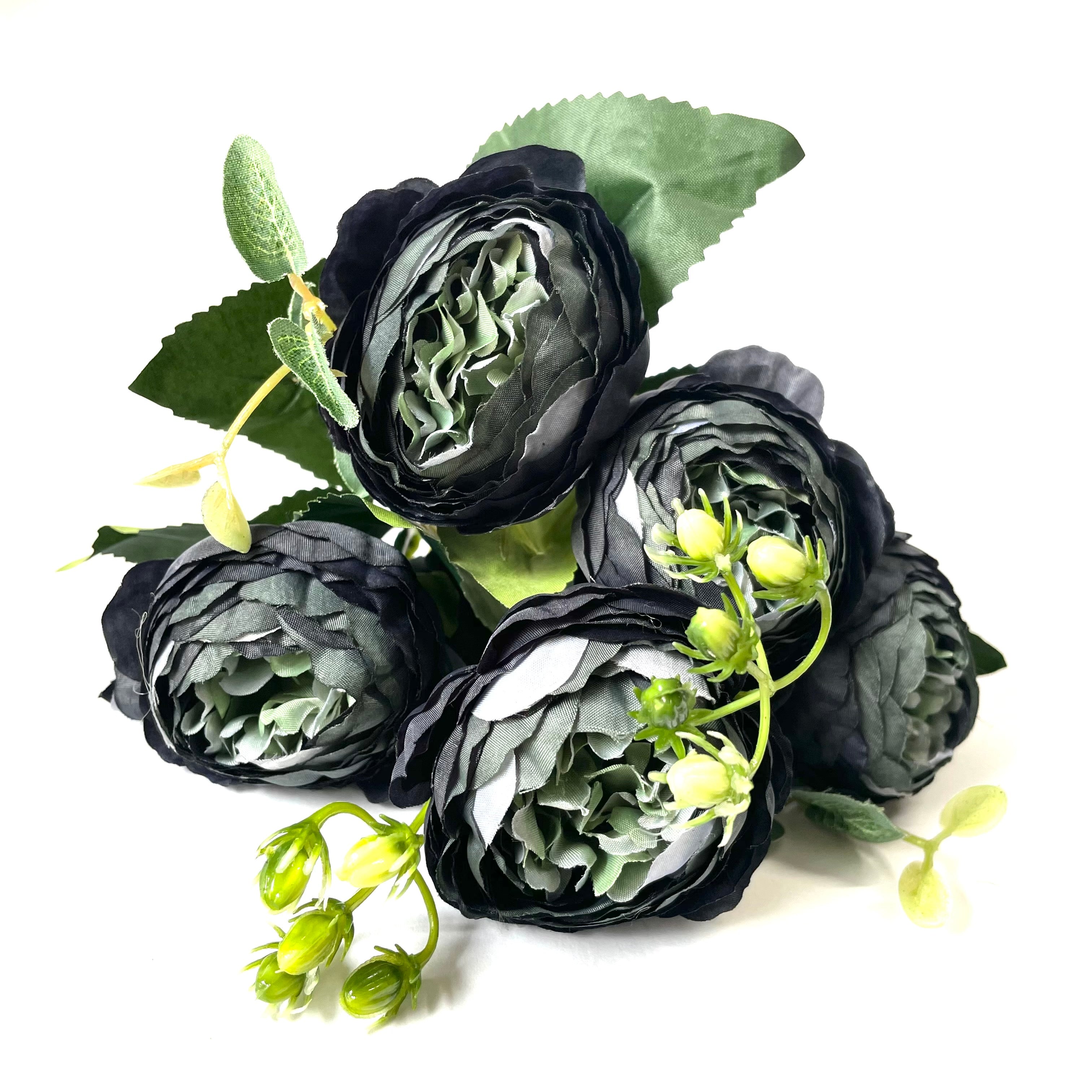 Artificial Silk David Austin Rose Mix Flower Bouquet Bunch - Black