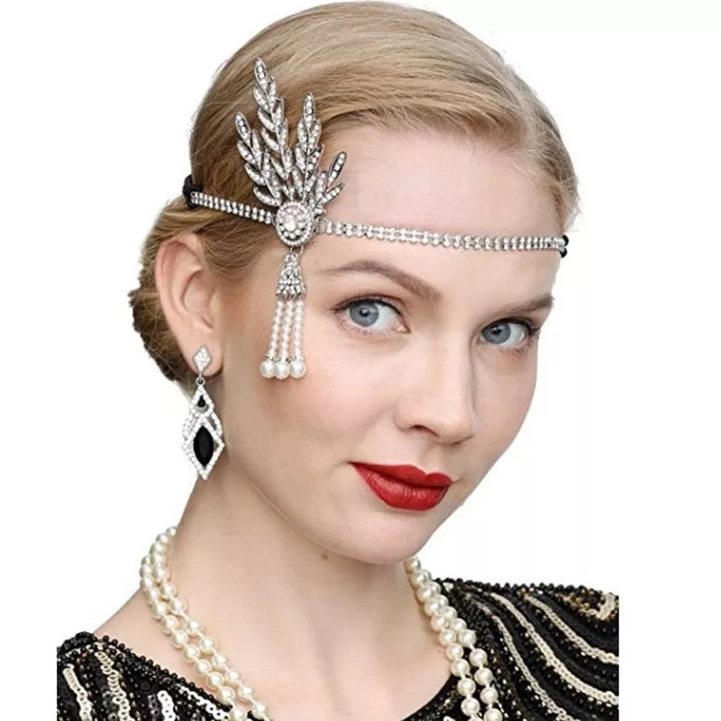 Great Gatsby 1920's Flapper Feather Headdress Fancy Dress - Silver (Style 20)