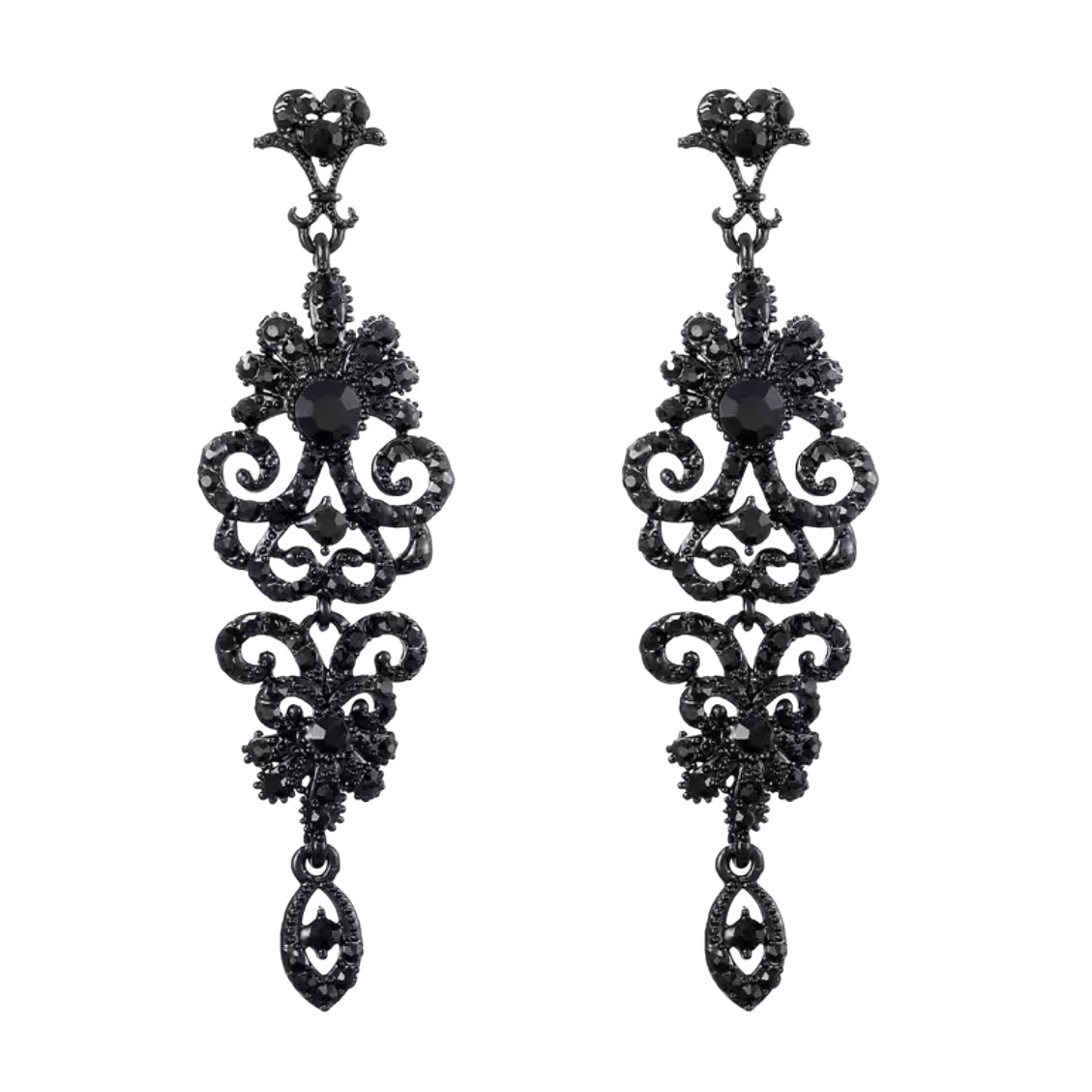Great Gatsby 1920's Crystal Rhinestone Drop Earrings - Black (Style 9)