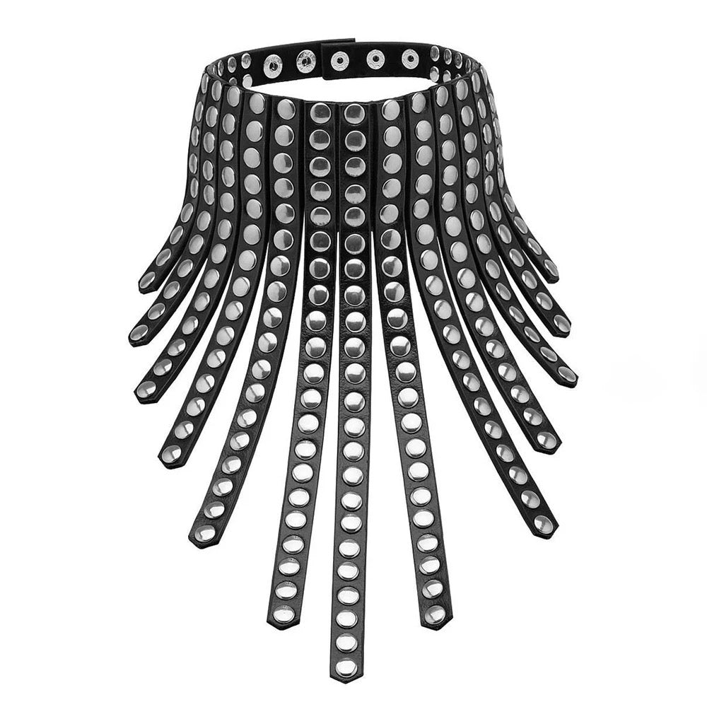 Gothic Victorian Cosplay Punk PU Leather Studded Choker Neck Wrap Collar - Black
