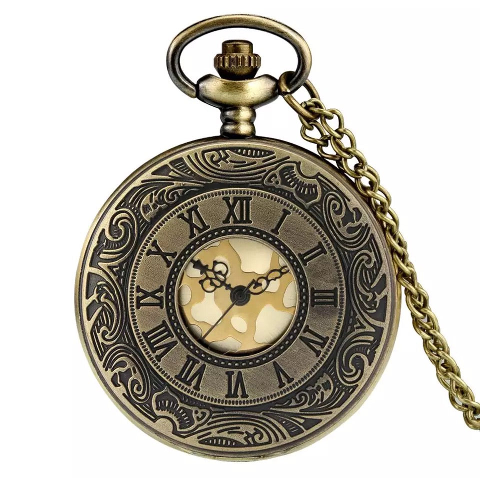 Great Gatsby 1920's Flapper Gangster Roman Numerals Circle Vintage Pocket Watch - Gold