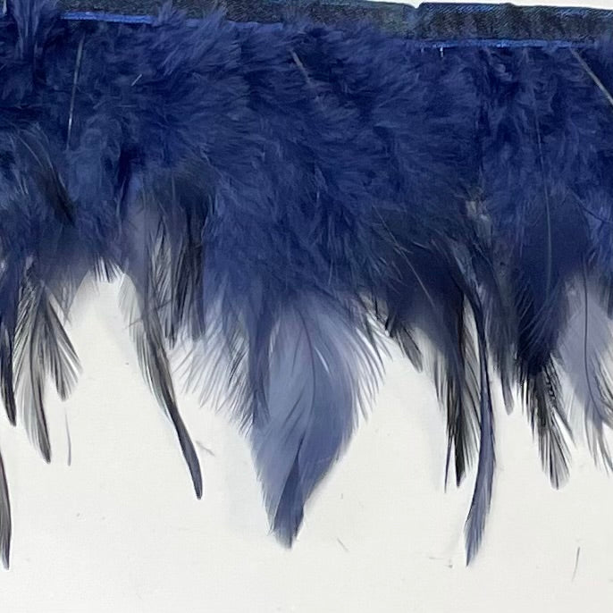 Hackle Saddle Rooster Feather RIBBON Strung per metre - Navy