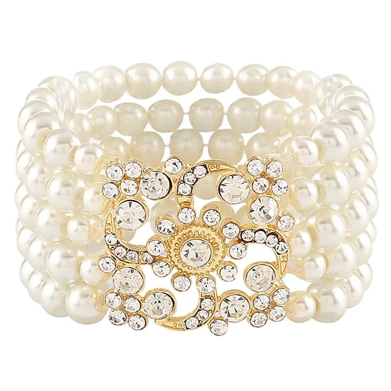 Great Gatsby 1920's Flapper Faux Pearl Bracelet - Gold (Style 2)