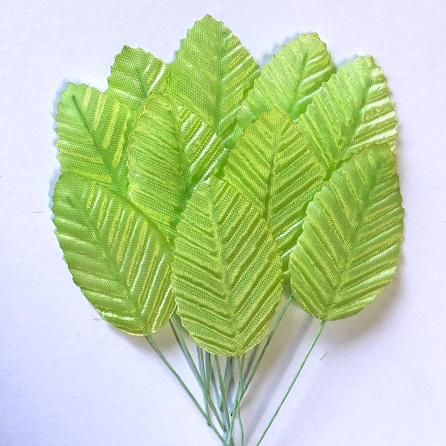 Artificial Satin Wired Leaves - Light Green