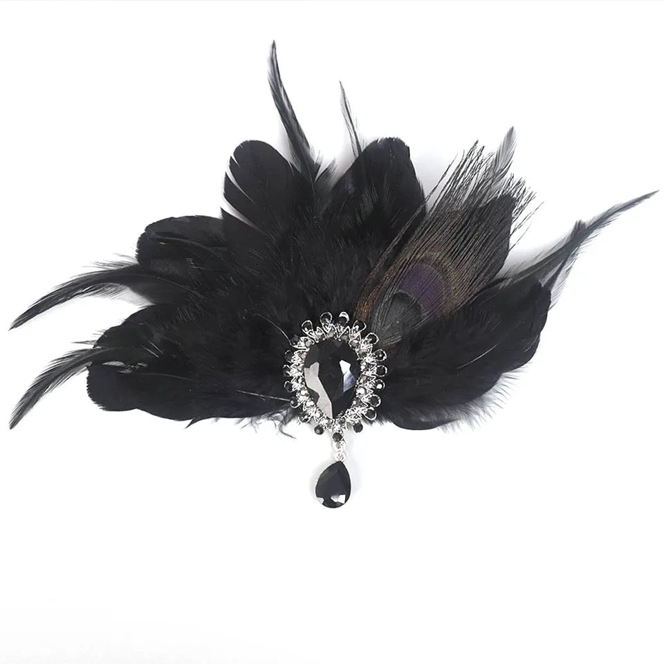 Great Gatsby 1920's Flapper Feather Headdress Fancy Dress -Black (Style 5)