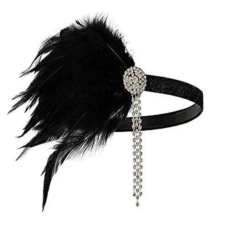 Great Gatsby 1920's Flapper Feather Headdress Fancy Dress - Black (Style 14)