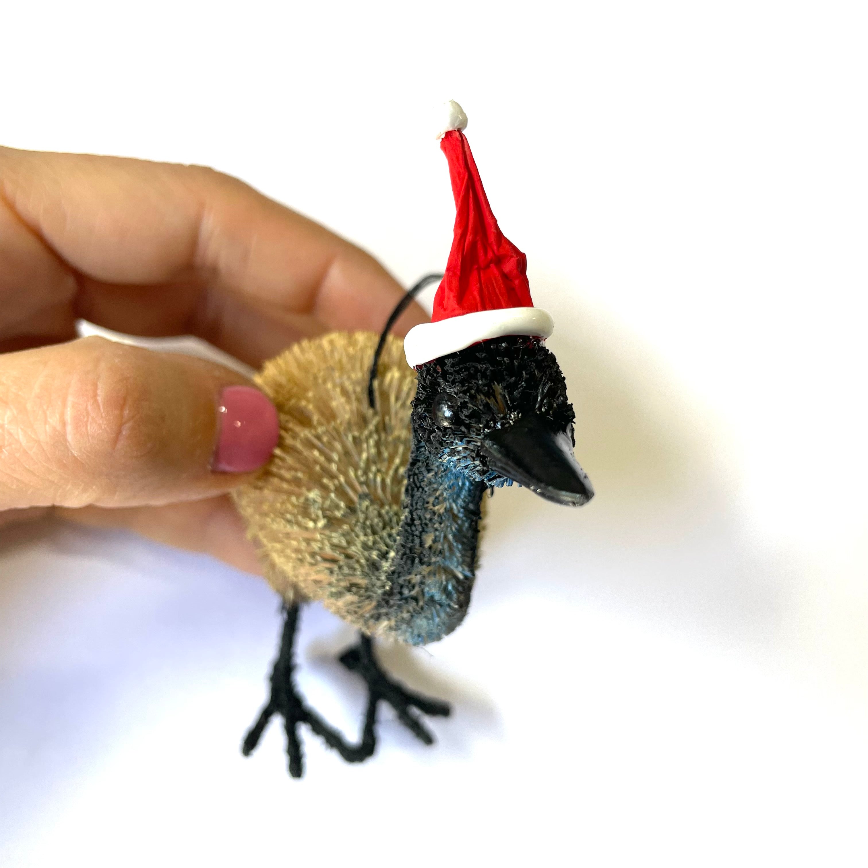 Christmas Tree Ornament Decoration Australian Native - Emu with Santa Hat