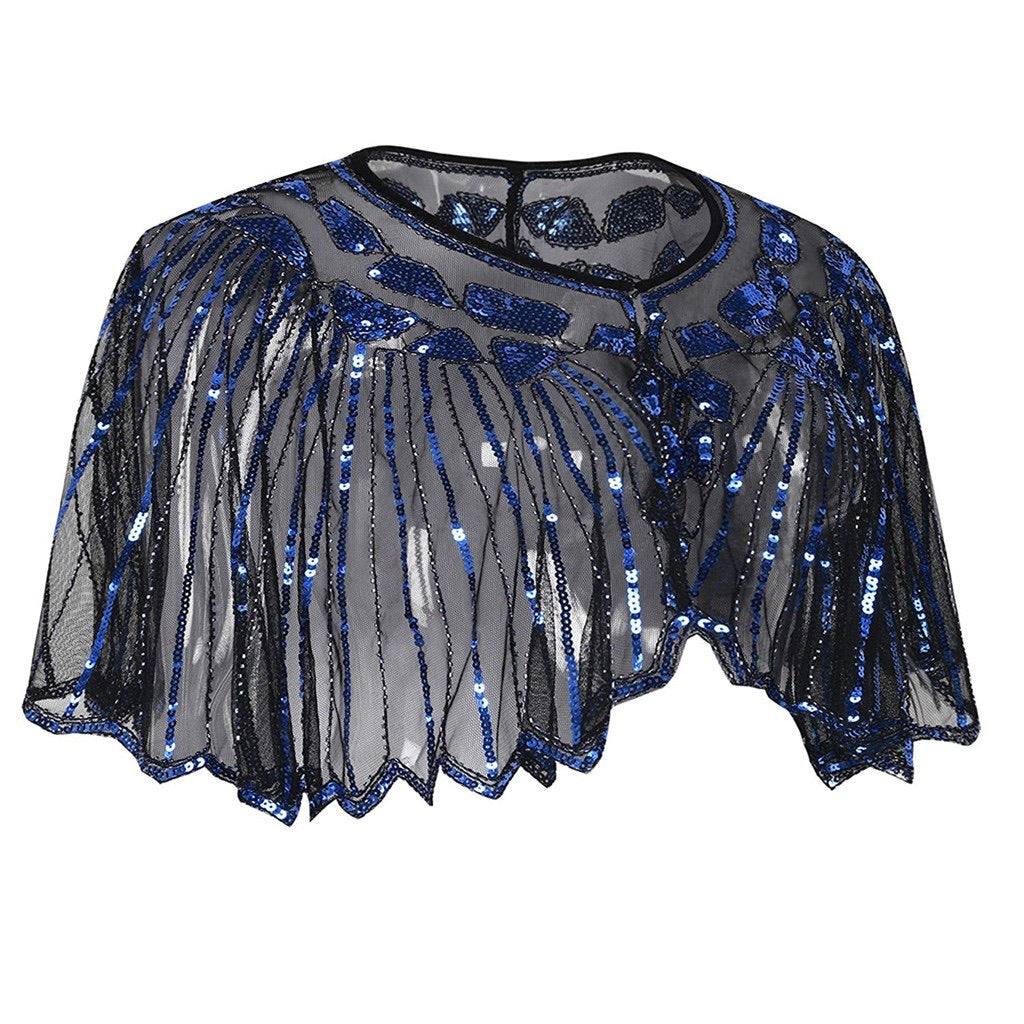 Great Gatsby 1920's Bridal Flapper Sequin Cape - Royal Blue