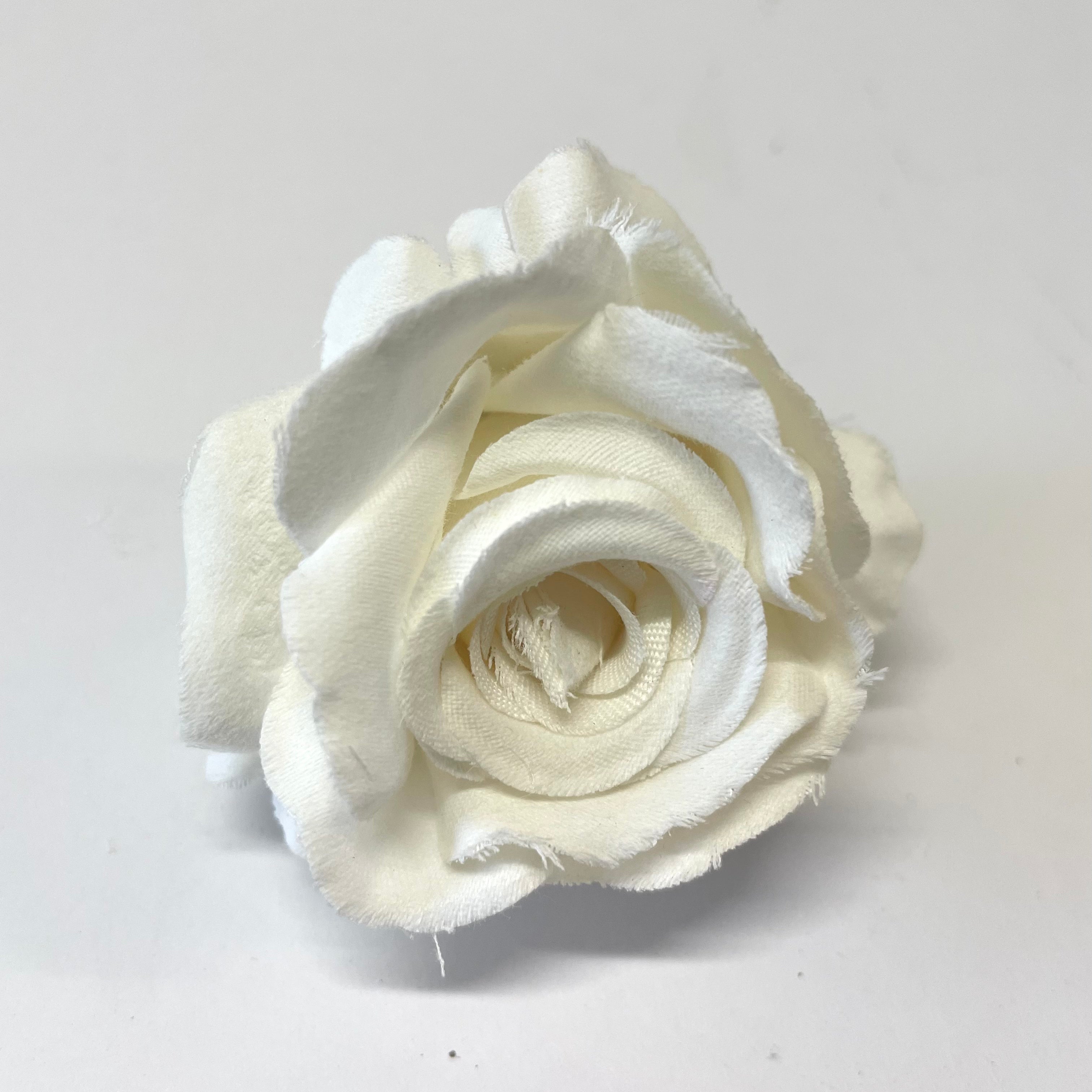 Artificial Silk Flower Head - White Rose Style 129 - 1pc