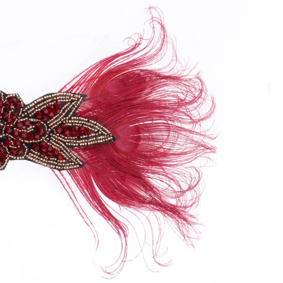 Great Gatsby 1920's Flapper Headdress Fancy Dress Burgundy Red