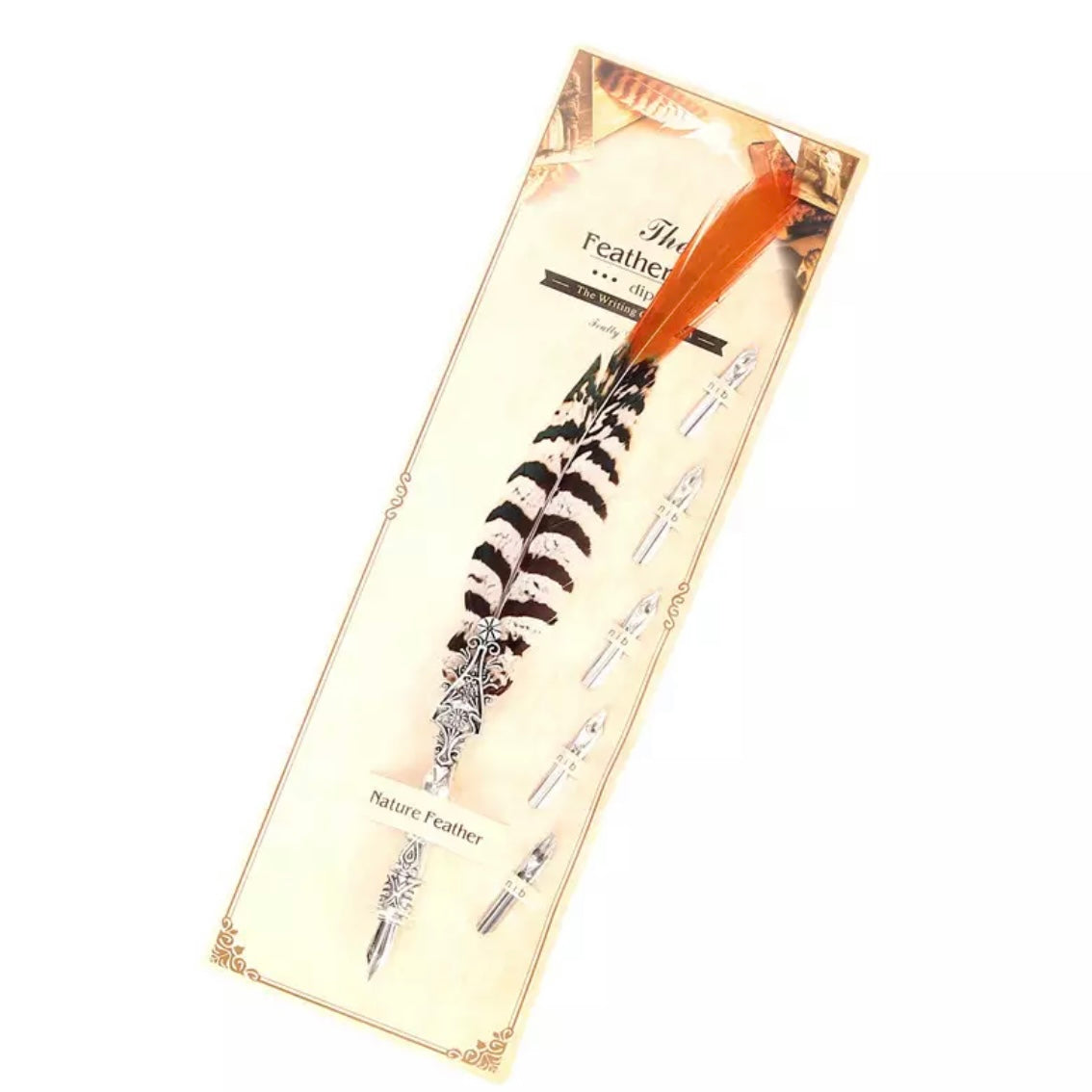 Natural Orange Tipped Lady Amherst Pheasant Retro Feather Calligraphy Dip Quill Pen