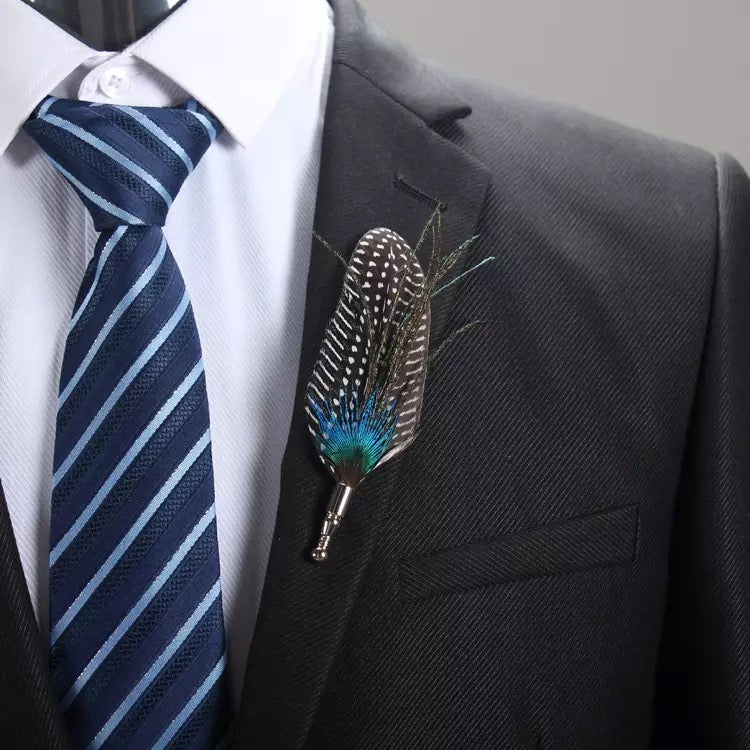 Wedding Natural Feather Groom Groomsman Buttonhole - Style 5