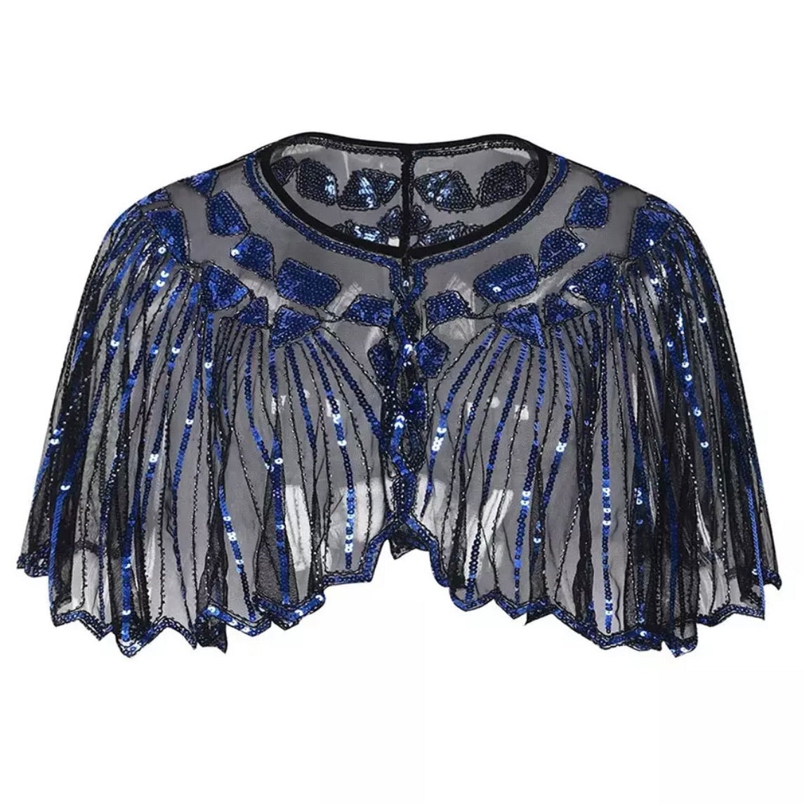 Great Gatsby 1920's Bridal Flapper Sequin Cape - Royal Blue