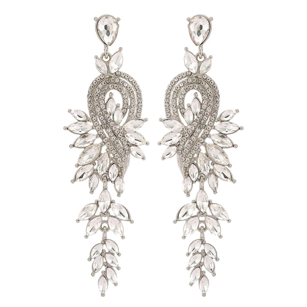 Great Gatsby1920's Crystal Rhinestone Drop Earrings - Silver (Style 28)