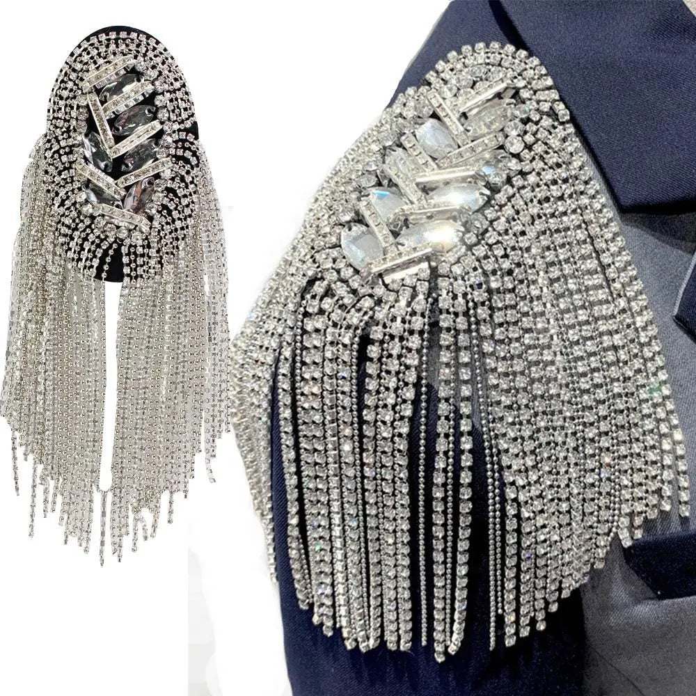 Gothic Punk Festival Cosplay Crystal Rhinestone Shoulder Pad Epaulettes - Style 3 Silver