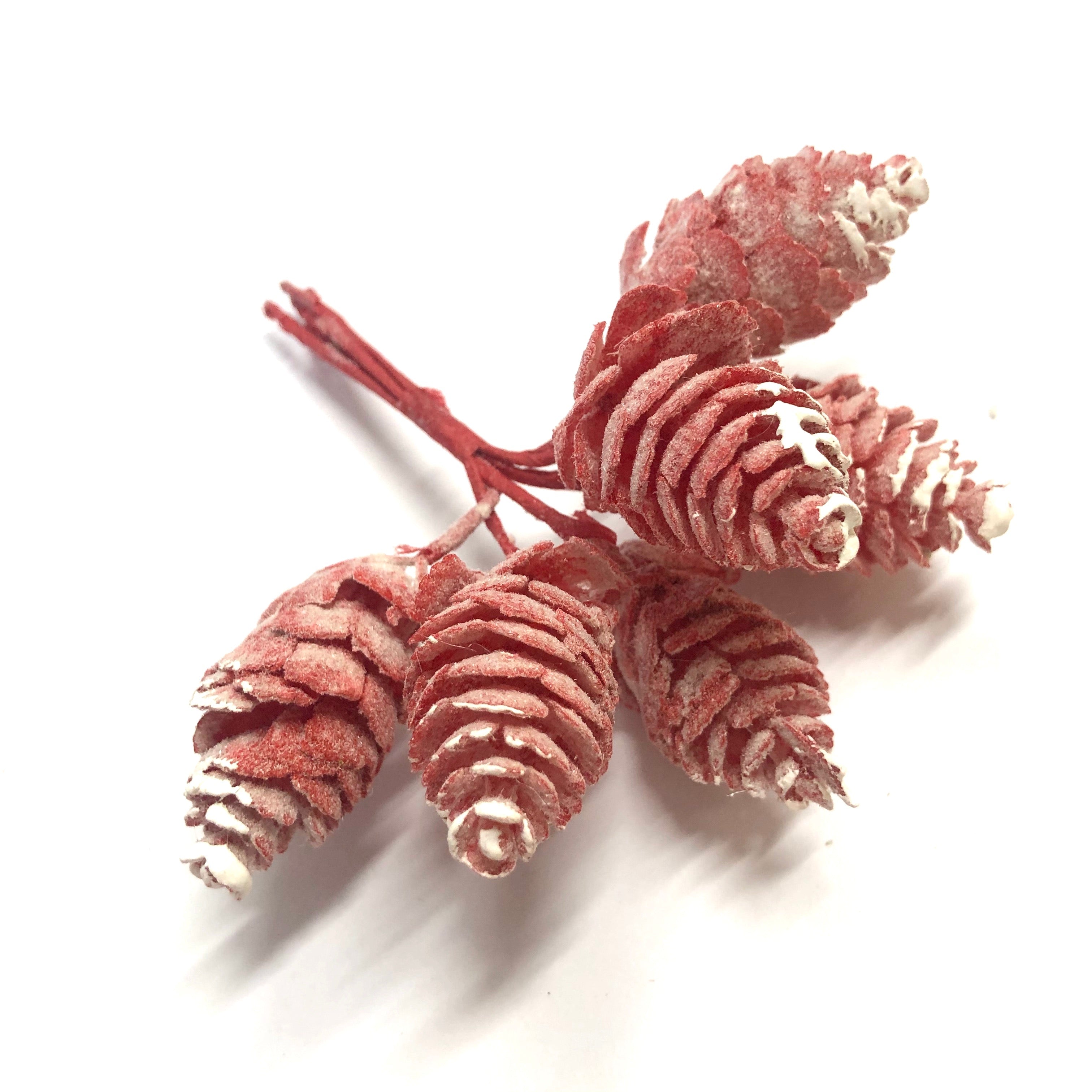 Artificial Christmas Pine Cones Wired Picks - Red Snow (Style 1)