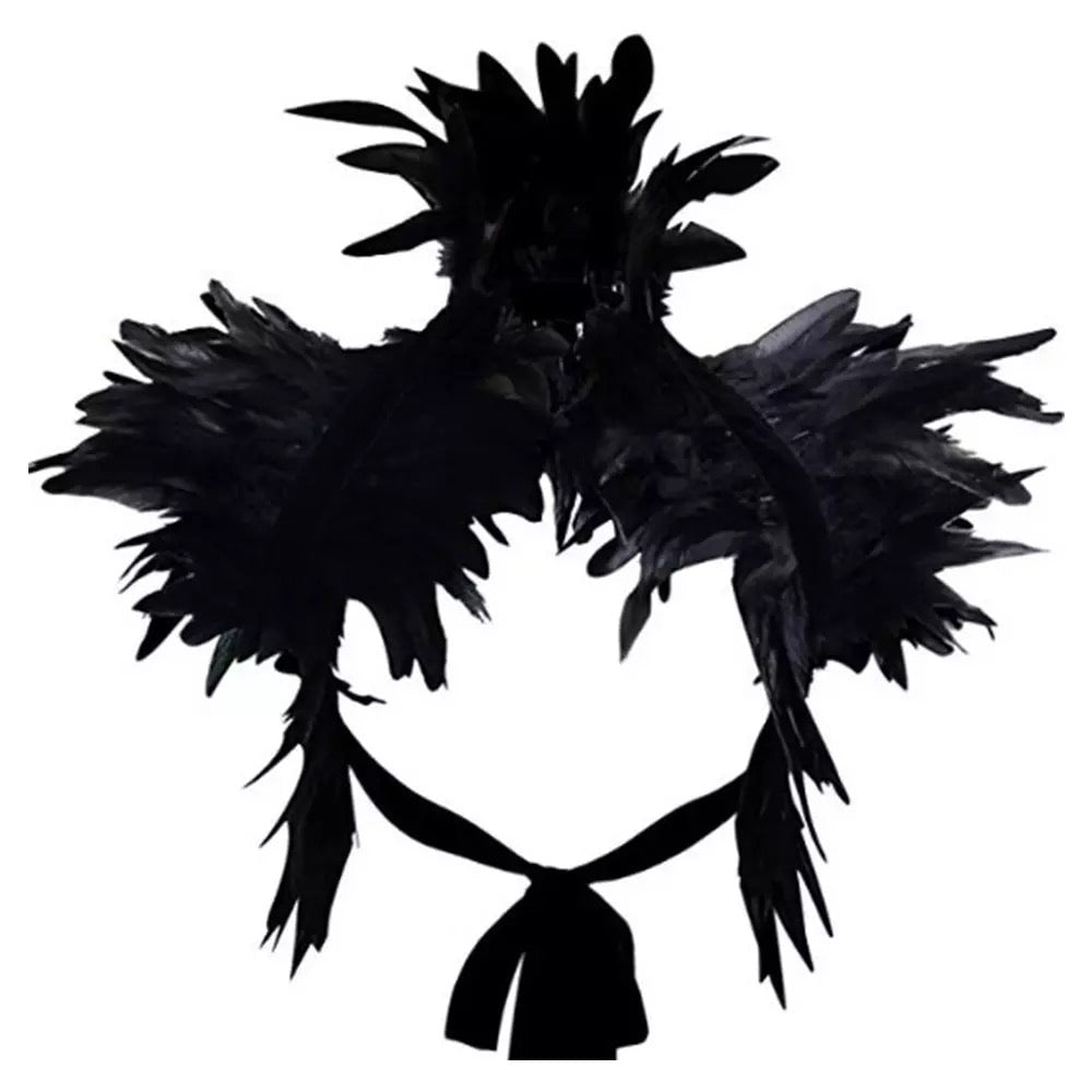 Victorian Cosplay Goth Feather Body Harness - Black (Style 2)