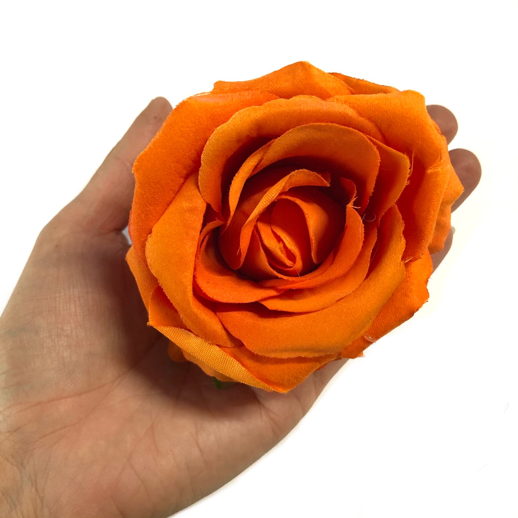 Artificial Silk Flower Head - Orange Rose Style 8 - 1pc