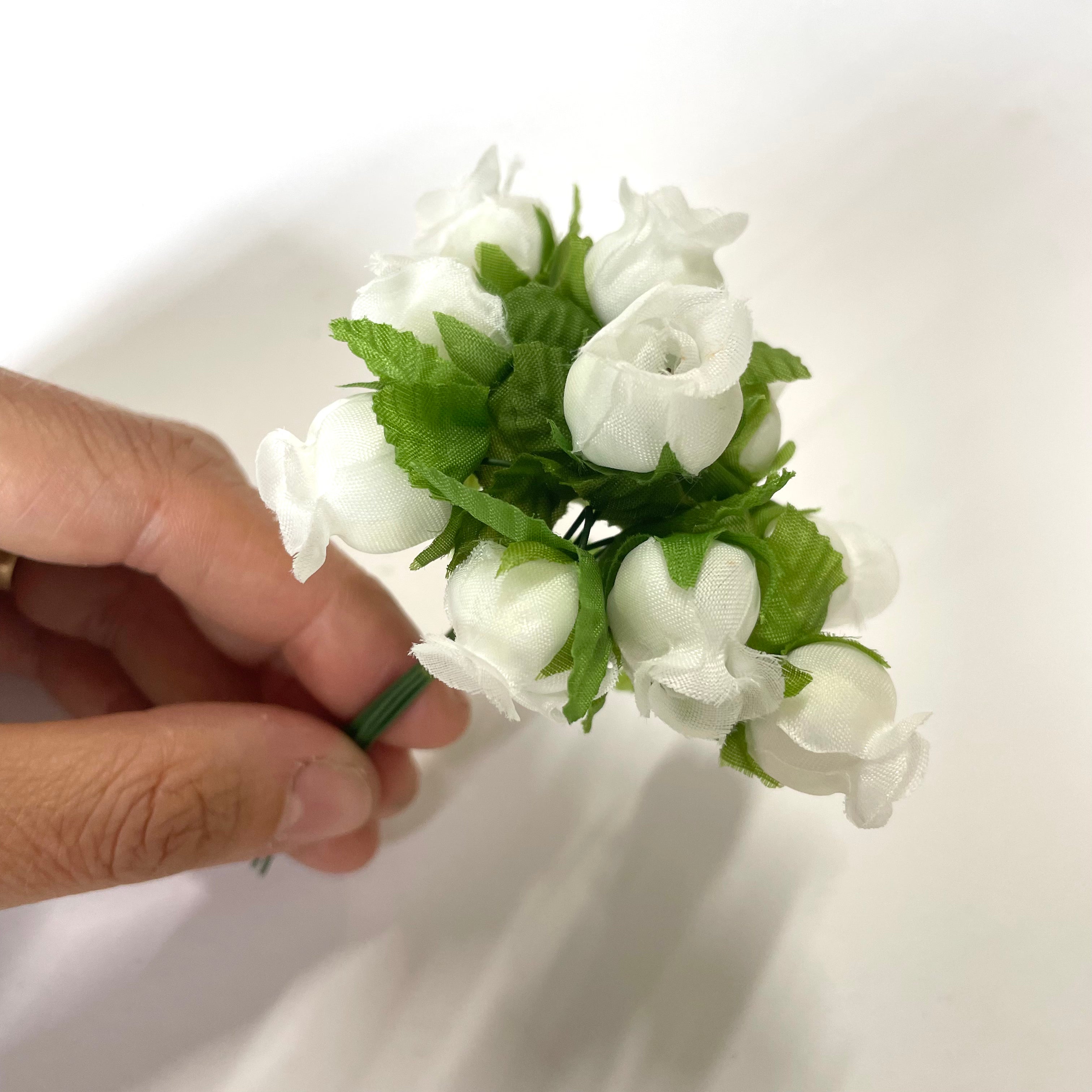 Artificial Silk Rose Bud Flower Pick Style 5 - White