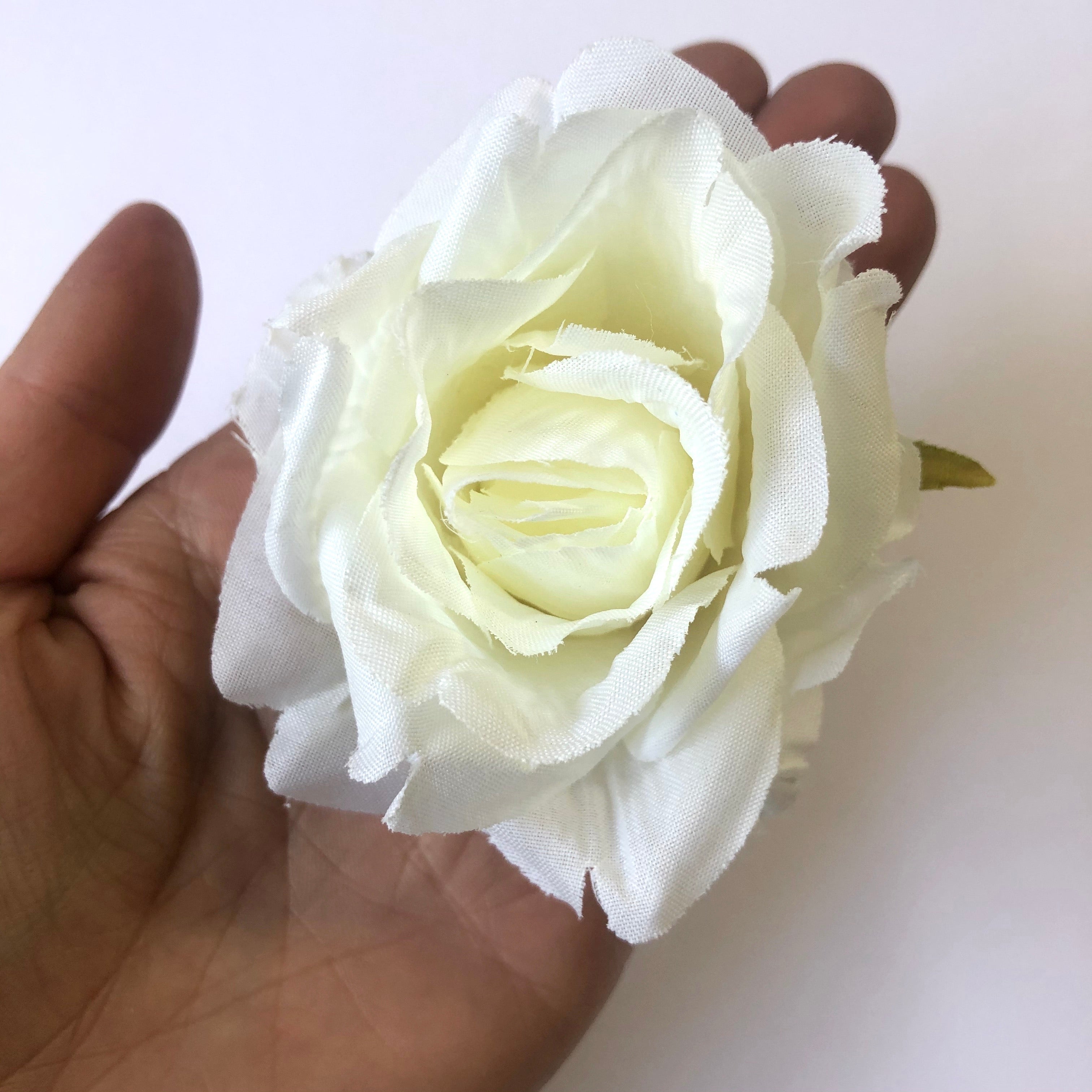 Artificial Silk Flower Head - White Rose Style 50 - 1pc