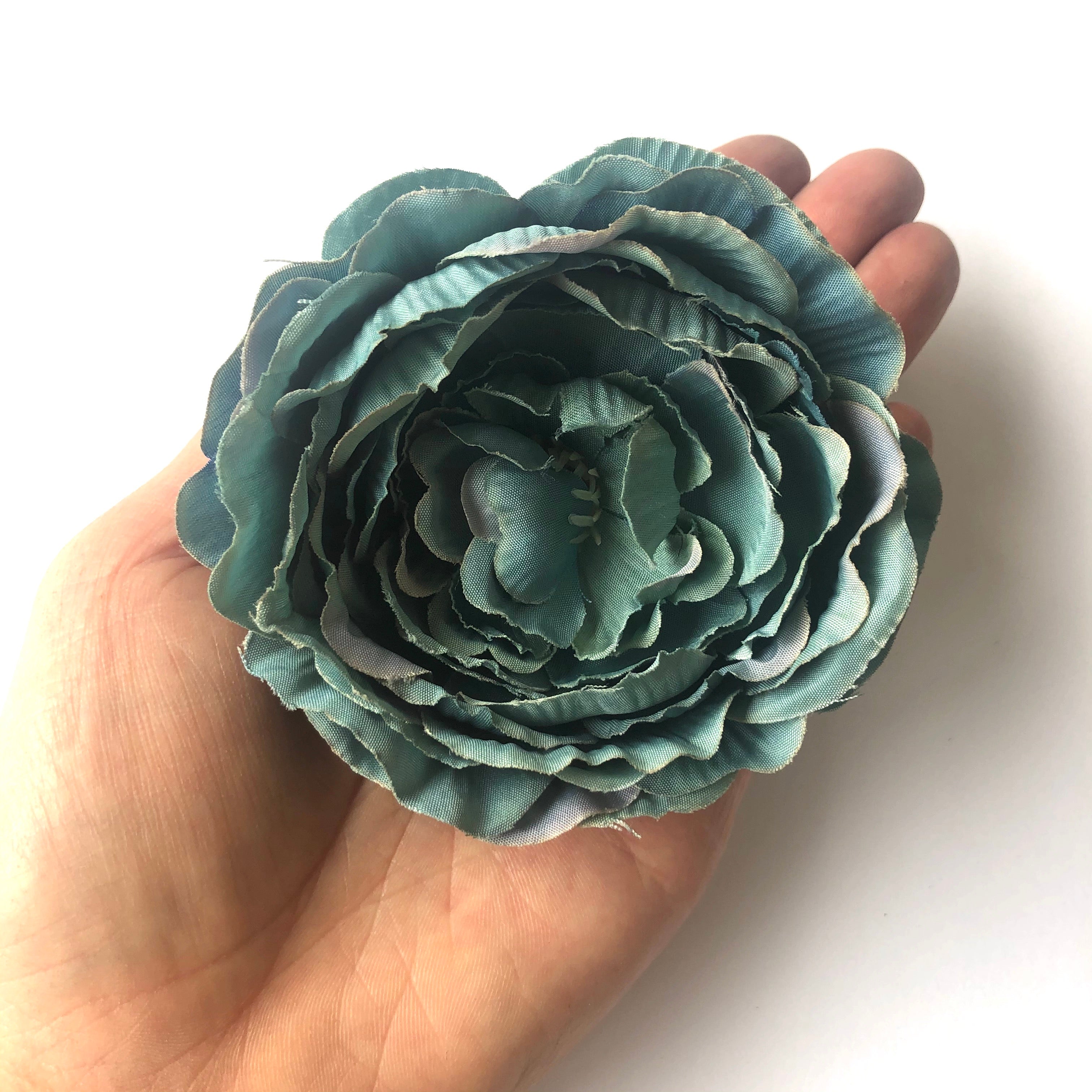 Artificial Silk Flower Head - Dusty Teal Rose Style 9 - 1pc