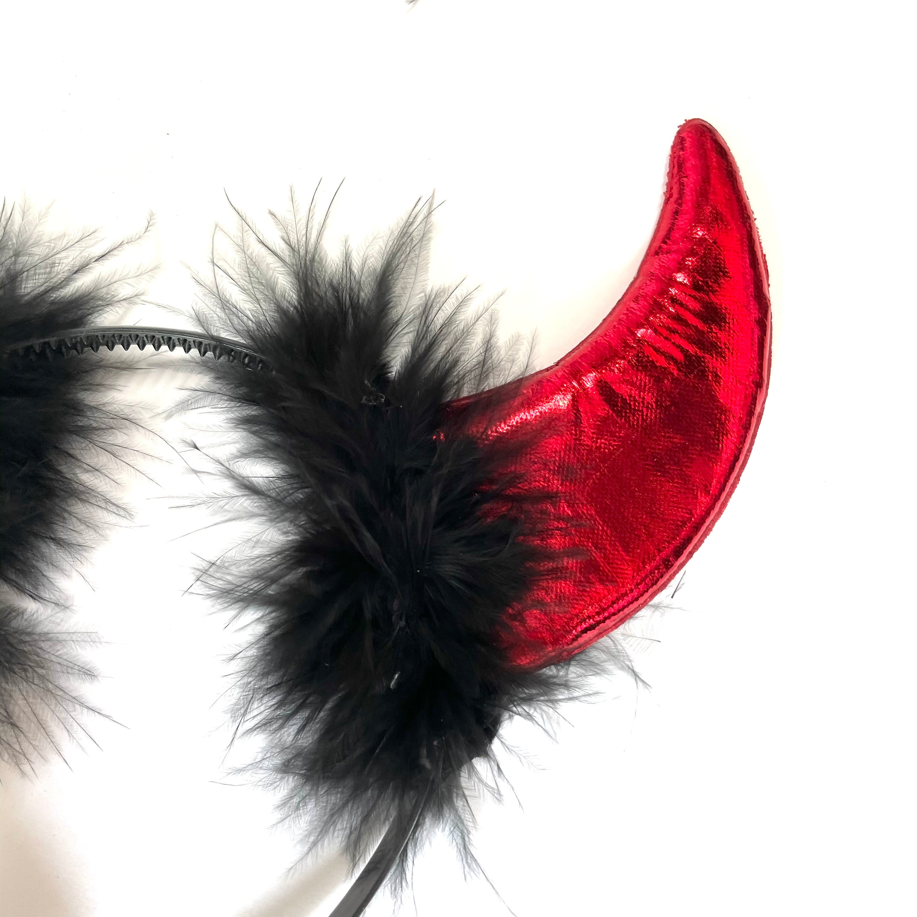 Feathered Devil Horn Costume Party Headband - Red (Style 2)