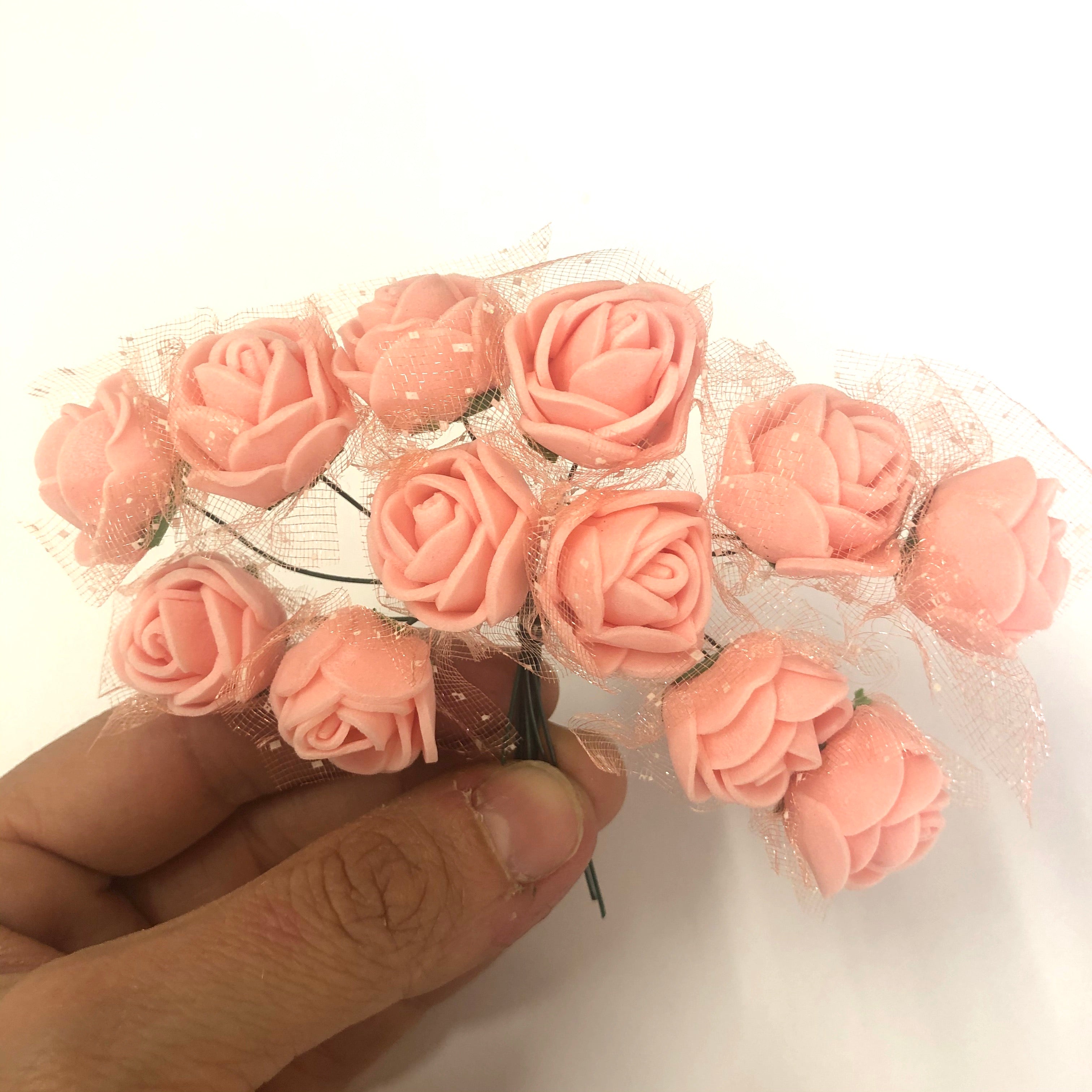 Artificial Foam & Tulle Flower Pick Style 3 - Peach
