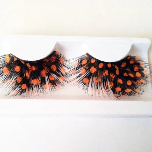 Guinea Spot Feather Eyelashes - Orange