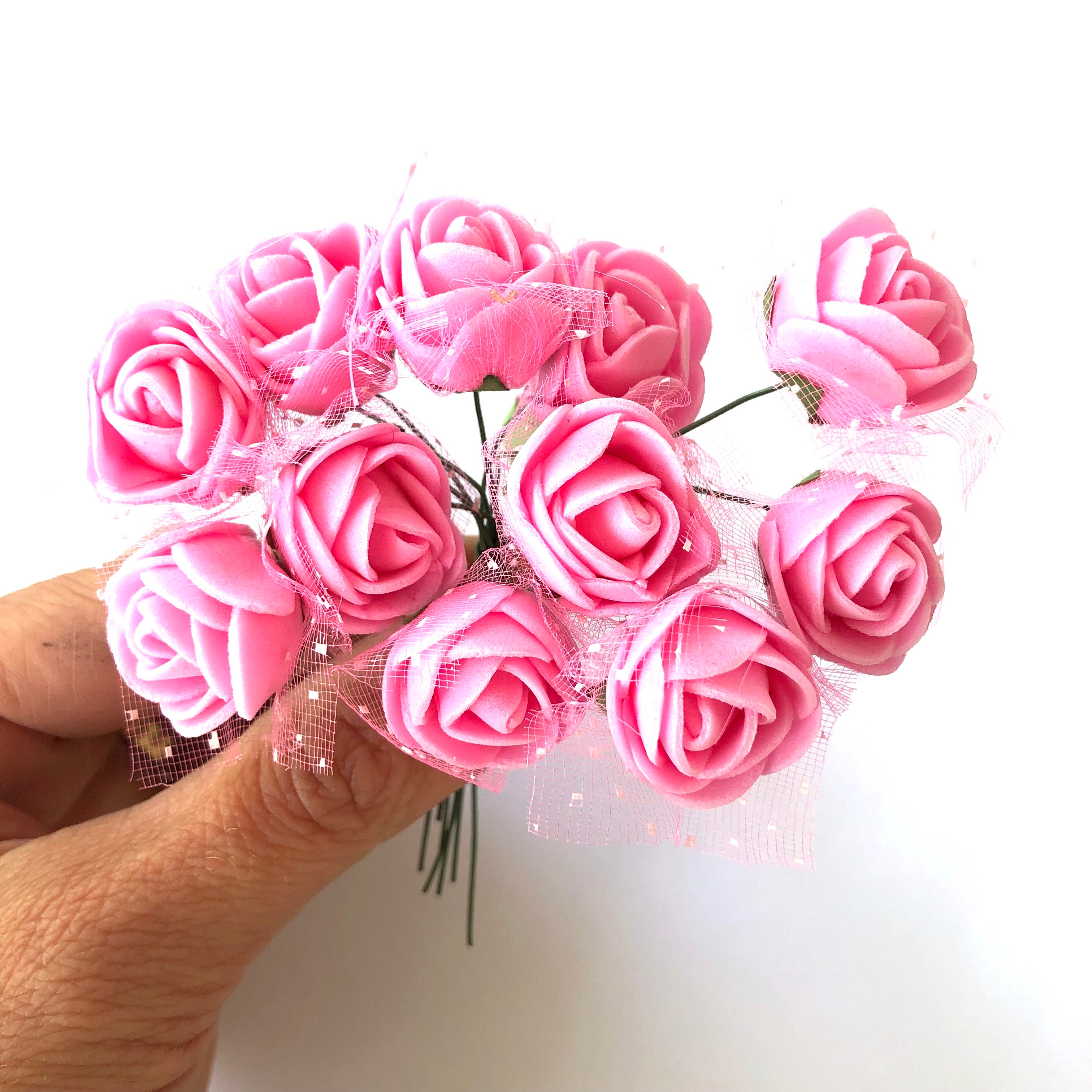 Artificial Foam & Tulle Flower Pick Style 3 - Hot Pink
